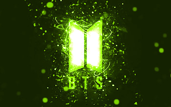 BTS lime logo, , lime neon lights, creative, lime abstract background, Bangtan Boys, BTS logo, music stars, BTS, Bangtan Boys logo HD wallpaper