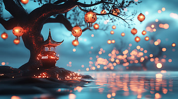 Enchanting 2025 Landscape: A Serene with Luminous Lanterns, 2025, landscape, tree HD wallpaper