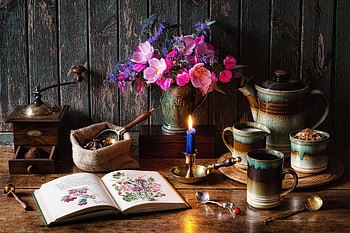 Still life, Candle, Style, Book, Coffee beans HD wallpaper