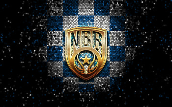 New Basket Brindisi, glitter logo, LBA, blue white checkered background, basketball, italian basketball club, New Basket Brindisi logo, mosaic art, Lega Basket Serie A HD wallpaper