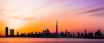 Dubai skyline, Burj Khalifa, City silhouette, Night time scenery HD wallpaper