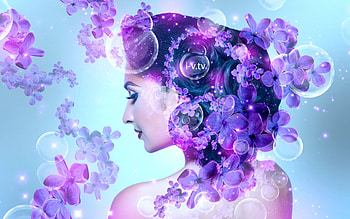 Purple beauty, model, girl, beauty, woman, purple, pink, creative, fantasy, tony kokhan, flower, lilac HD wallpaper