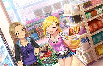 Shopping, blond hair, blonde, supermarket, cute, shirt, nice, groceries, , happy, blonde hair, sweet, smiling, shelf, blond, scene, smile, girl, food, kawaii, anime girl, shop, anime, pretty, brown hair, lovely HD wallpaper