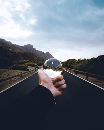 Reflection, Hand, Miscellanea, Miscellaneous, Road, Ball, Crystal Ball HD phone wallpaper