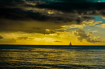 Sea, Nature, Sunset, Horizon, Ship HD wallpaper