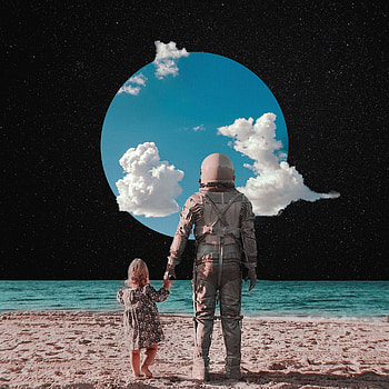 Another sky, astronaut, stars, blackhole, sea, space, child HD phone wallpaper