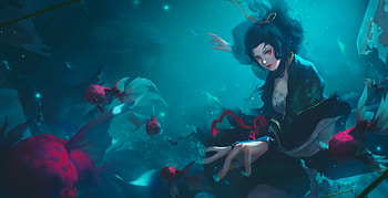 Fantasy girl, blue, art, jinhao hu, girl, dark, summer, fantasy, red, pesti, underwater, fish, luminos, water, vara HD wallpaper