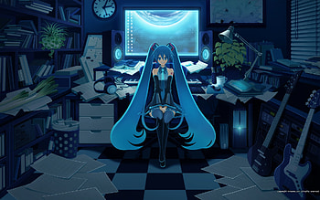 Miku's Study, sexy, hatsune miku, thigh highs, hot, cute, aqua, beautiful, vocaloid, beauty, anime girl, miku, vocaloids, hatsune, twintails, hair HD wallpaper