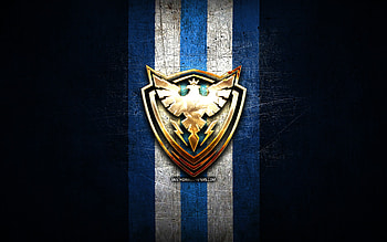 Sherbrooke Phoenix, golden logo, QMJHL, blue metal background, canadian hockey team, Sherbrooke Phoenix logo, hockey HD wallpaper