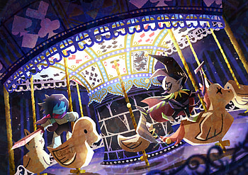 Deltarune Dreamscape: Kris & Jevil's Enchanted Carousel in, Jevil (Deltarune), Kris (deltarune), video game, deltarune HD wallpaper
