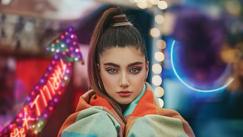 Girl In Pink Blue And Green Hoodie Festival, girls, model, graphy, lights HD wallpaper