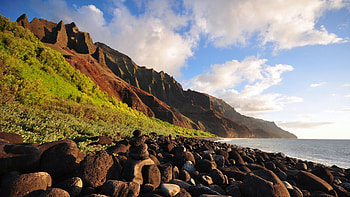 Coastal Landscape, coast, landscape, clouds, grass, rocks HD wallpaper