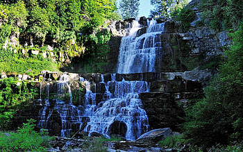 Landscape, Nature, Grass, Summer, Rocks, Waterfall HD wallpaper