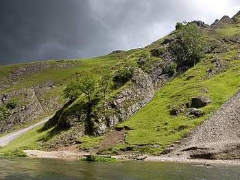 Dovedale Stream, grass, hillside, rocks, stream HD wallpaper