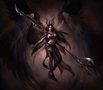 Half goddess, wings, fantasy, tatiana hordiienko, girl, demon, dark HD wallpaper