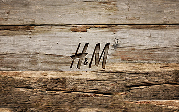 H and M wooden logo, , wooden backgrounds, brands, H and M logo, creative, wood carving, H and M HD wallpaper