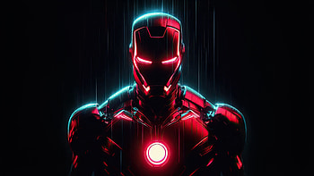 Iron Man Neon Red, iron-man, superheroes, artwork, art, ai, digital-art, black, deviantart HD wallpaper