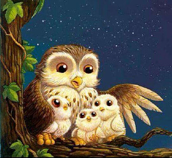 Mama Owl and Owlets, owlets, cartoonish, comfort, owl HD wallpaper