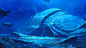 Ancient Seaholme, diver, fantasy, landscape, shark, ocean HD wallpaper