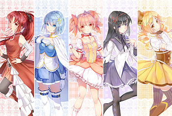 Puella Magi Madoka Magica by MORI森, Kyōko Sakura, Sayaka Miki, Madoka Kaname, Homura Akemi, Mami Tomoe HD wallpaper