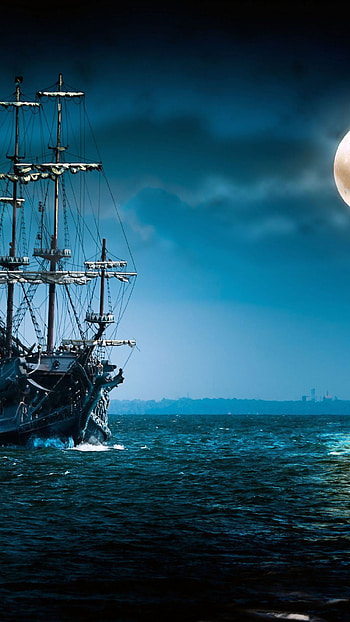 Landscape of Old Ship in the Sea, sea, old ship, landscape, nature, blue HD phone wallpaper