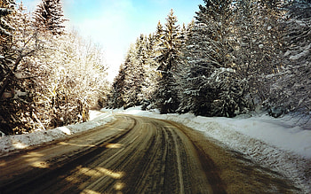 Winter, Nature, Trees, Snow, Road, Turn, Frost, Hoarfrost, Mud, Dirt, Slush HD wallpaper