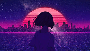 Synthwave Night Sunset Anime Girl , synthwave, retrowave, anime-girl, anime, artist, artwork, digital-art HD wallpaper