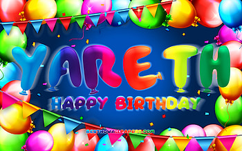 Happy Birtay Yareth, , colorful balloon frame, Yareth name, blue background, Yareth Happy Birtay, Yareth Birtay, popular mexican male names, Birtay concept, Yareth HD wallpaper
