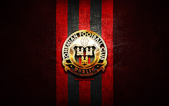 Bohemians FC, golden logo, League of Ireland Premier Division, red metal background, football, irish football club, Bohemians FC logo, soccer, FC Bohemians HD wallpaper