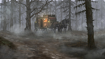 Curse of Stra, fog, horse drawn vehicle, horse, carriage, man made, Dungeons & Dragons HD wallpaper