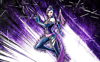 Psylocke, grunge art, Fortnite Battle Royale, Fortnite characters, Psylocke Skin, violet abstract rays, Fortnite, Psylocke Fortnite HD wallpaper