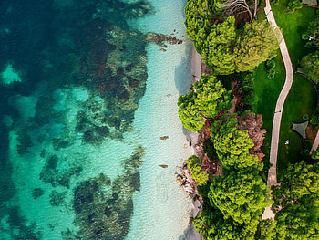 Beach, aerial view, sunny day HD wallpaper