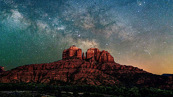 Cathedral Rock - Sedona, Arizona, stars, sky, milky way, clouds, landscape, usa HD wallpaper