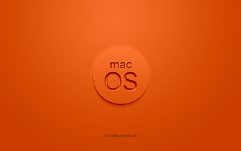 MacOS 3D logo, orange background, MacOS orange logo, 3D logo, MacOS emblem, MacOS, 3D art HD wallpaper