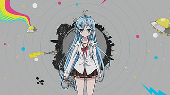 Touwa Erio, novel, games, niwa makoto, stars, highres, nice, books, simple background, pizza, sexy, white, denpa onna to seishun otoko, blue eyes, blue hair, girl, kawaii, anime, friendship, manga, future, aliens, opening, cousin, rap, cute, long hair, ahoge, shirt, rocket, scare, moon, bike, sea, looking up, family, video games, fly, highschool, solo HD wallpaper
