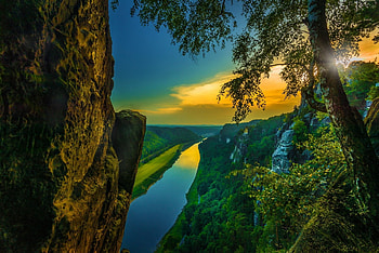 River, Nature, Sunset, Rocks HD wallpaper