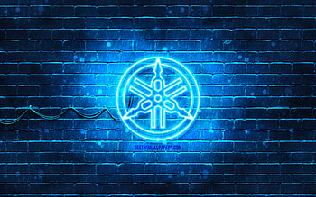 Yamaha blue logo, , blue brickwall, Yamaha logo, motorcyles brands, Yamaha neon logo, Yamaha HD wallpaper