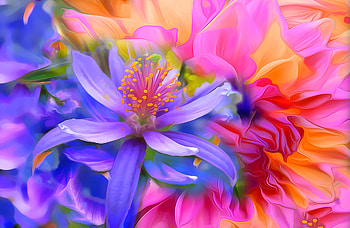 Flowers, blue, summer, pink, art, yellow, flower, texture, luminos HD wallpaper