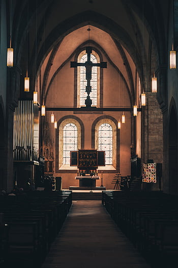Explore the serene atmosphere of a Gothic church interior in Niederdorla, Germany during daylight. HD phone wallpaper