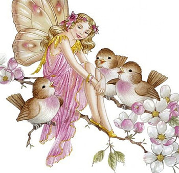 Enjoying the Company of Feathered Friends, birds, abstract, fantasy, butterfly fairy, friends HD wallpaper