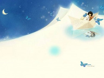 Paper Boat, butterflies, lady, moon, flying boat, newspaper HD wallpaper