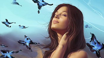 feel nature, girl, close eyes, nature, butterfly HD wallpaper