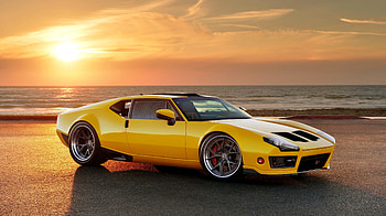 Yellow Car, Vehicles, De Tomaso Pantera, Car, Ocean HD wallpaper
