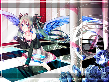 Angel Miku, plants, awesome, artistic, nice, digital, cg, hatsune, aqua eyes, sexy, checkered, white, blue eyes, hatsune miku, art, twintail, hot, blue hair, girl, headset, singer, aqua, anime girl, anime, pretty, virtual, blue, black, song, feathers, heads, blue rose, cute, angel, vocaloid, dress, beauty, rose, miku, music, vocaloids, thighhighs, program, wings, beautiful, diva, pink, aqua hair, cool, flowers, idol, micro HD wallpaper