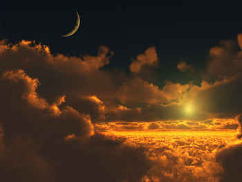 Golden Clouds, carpet, moon, crescent, landscape, sky, orange, sunset HD wallpaper