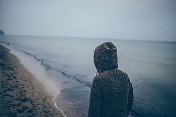 Sea, Beach, Silhouette, Miscellanea, Miscellaneous, Garden, Human, Person, Loneliness, Hood HD wallpaper