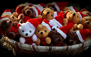 :-), toy, white, craciun, cute, basket, brown, teddy bear, christmas, red, child, santa, hat HD wallpaper