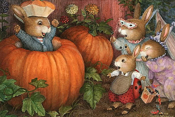 HALLOWEEN AND BUNNIES, pumpkin, halloween, bunny, rabbit HD wallpaper