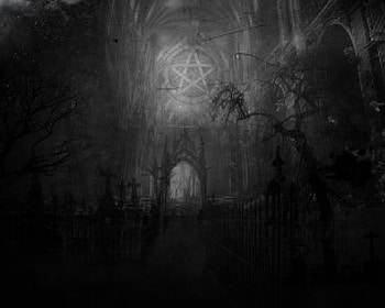 Dark World, Tombstones, Temple, Cemetery, Pentagram, Darkness, Trees HD wallpaper