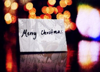 card with sheep in the midst-Merry Christmas, winter, christmas card, lights, snow, sheep, card HD wallpaper